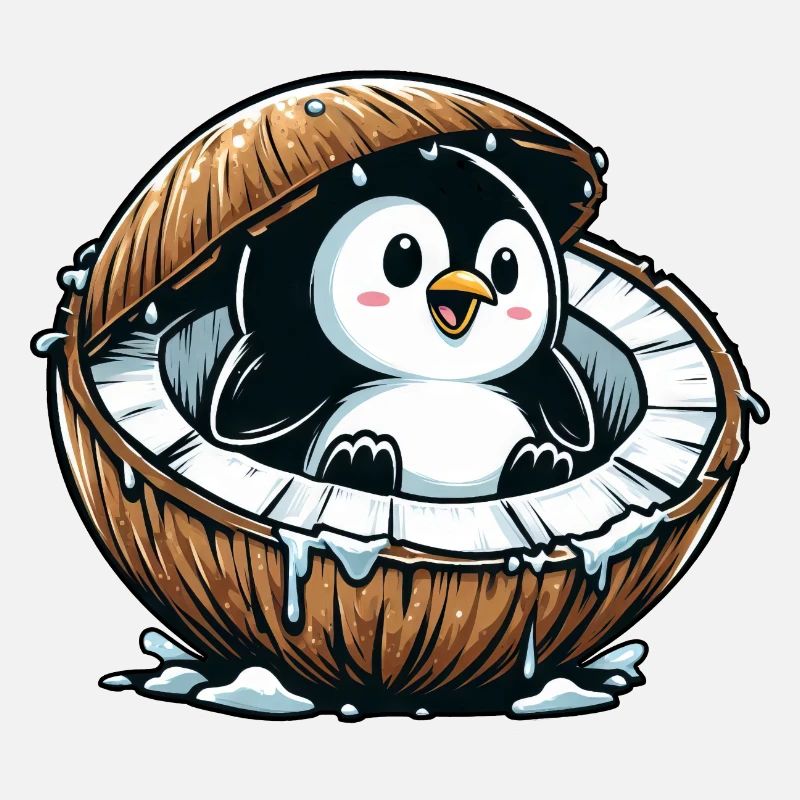 Cute Penguin Coconut Summer Fruit Funny