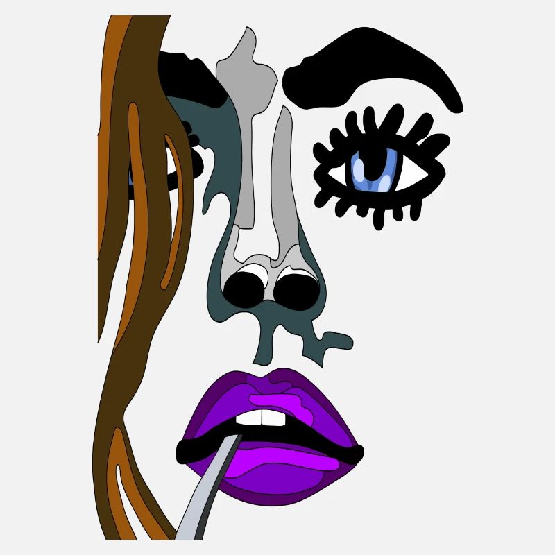 Topmodel Gesicht mit violettem Mund und Zigarette