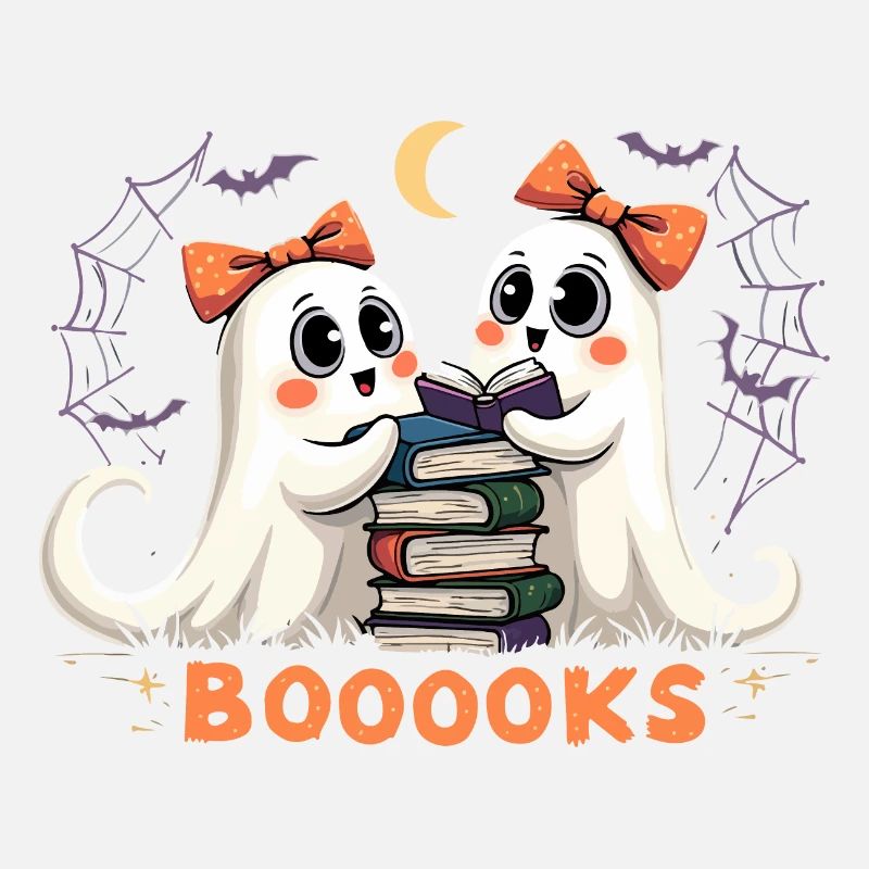 Cute Ghosts Reading Books - Halloween Fun