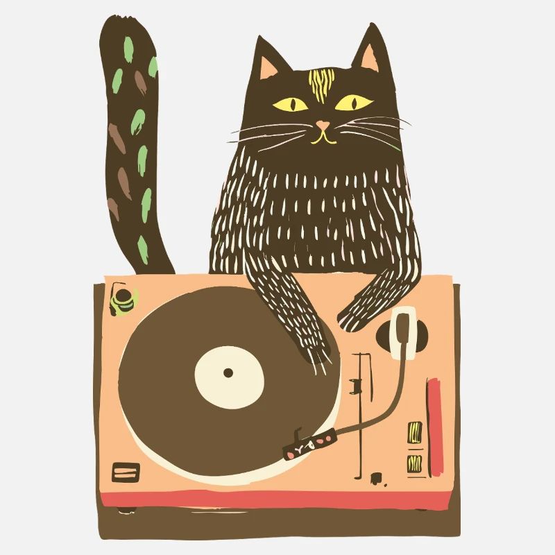 Cat DJ on Vinyl Turntable