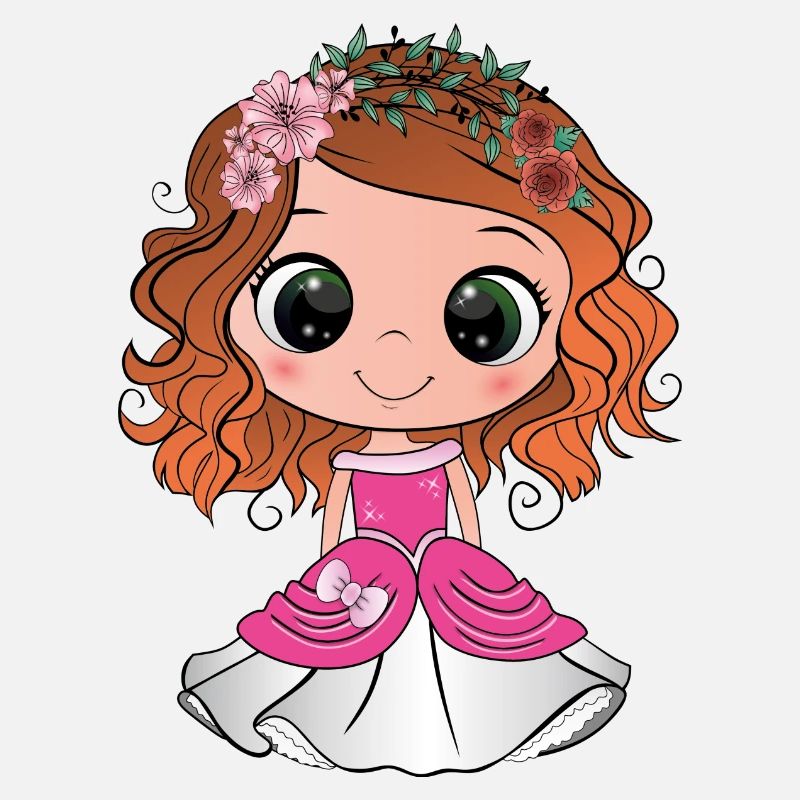 Princesse rousse aux yeux verts et une robe rose