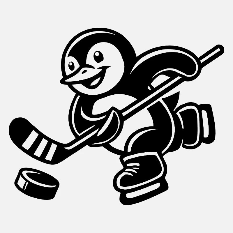 Süßer Pinguin Eishockeyspieler Silhouette