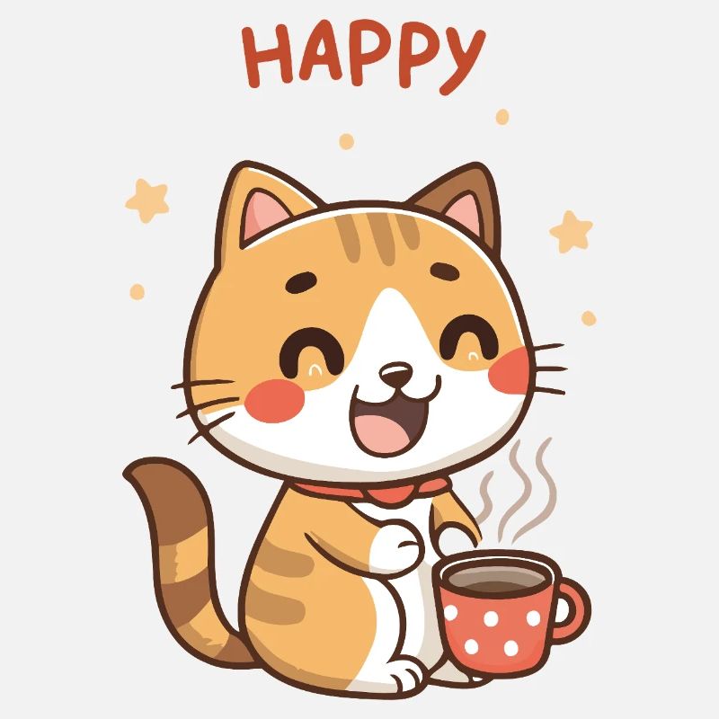 Chat Boisson Chaude Heureux