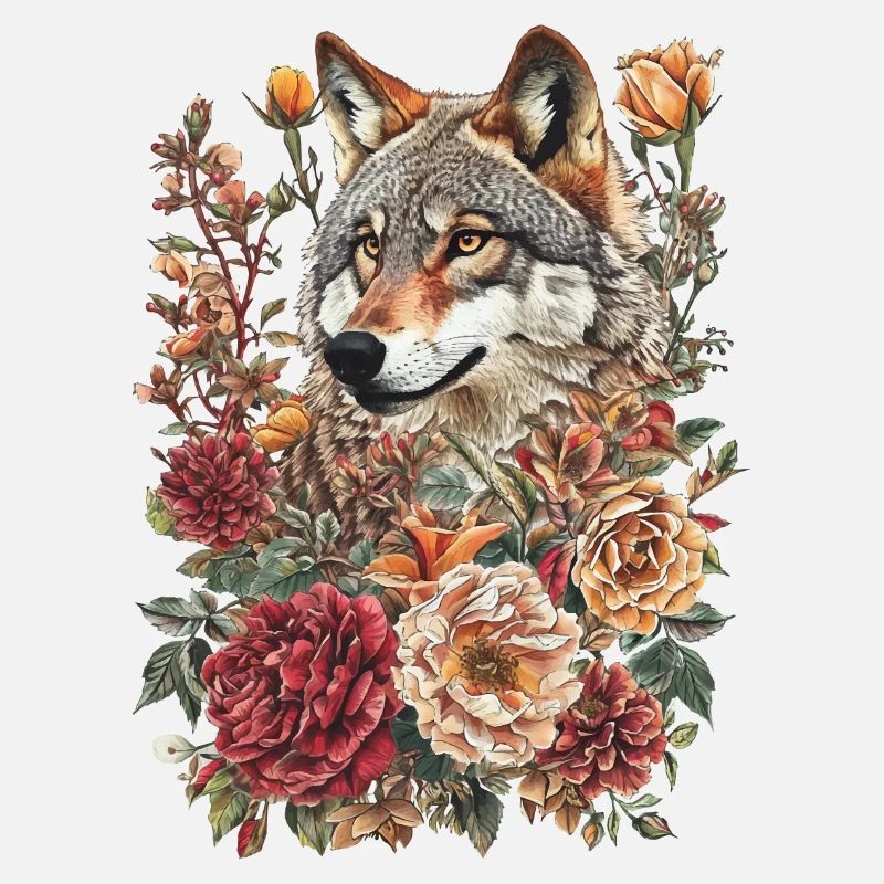 Loup et fleurs