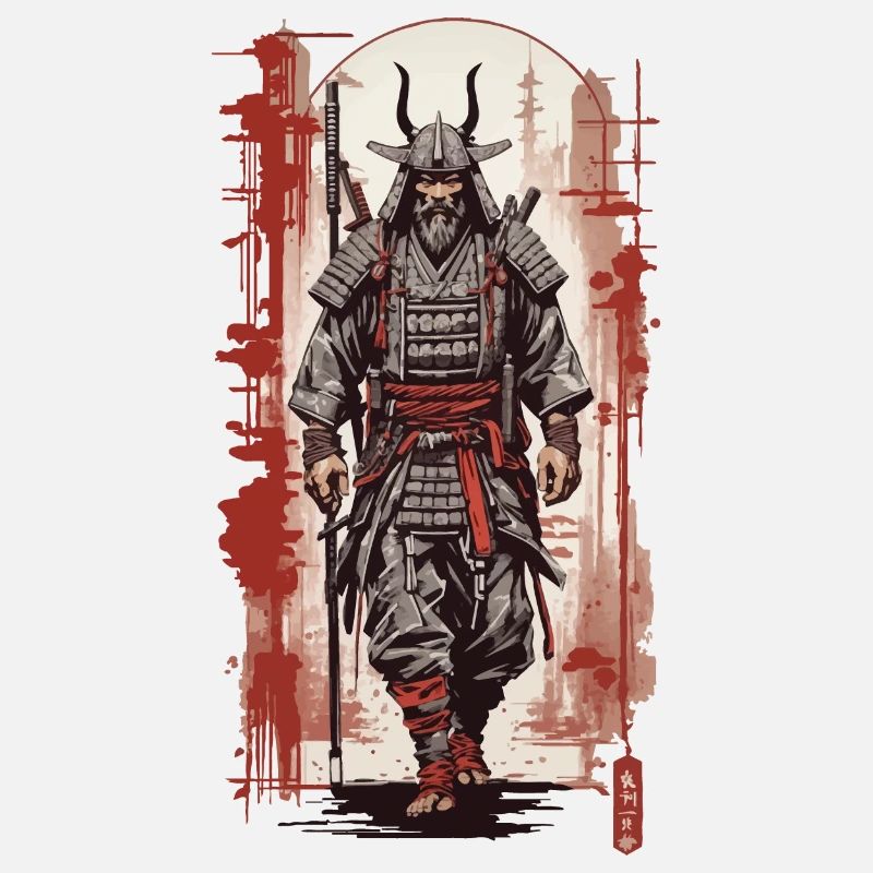 Samurai Krieger Vintage Japan Farbholzschnitt Stil