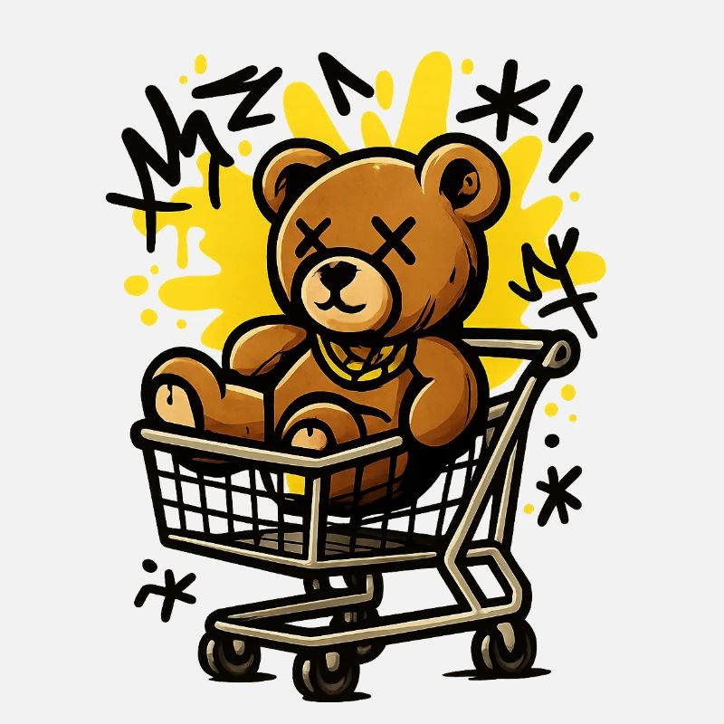 Pop-Art-Teddybär im Wagen