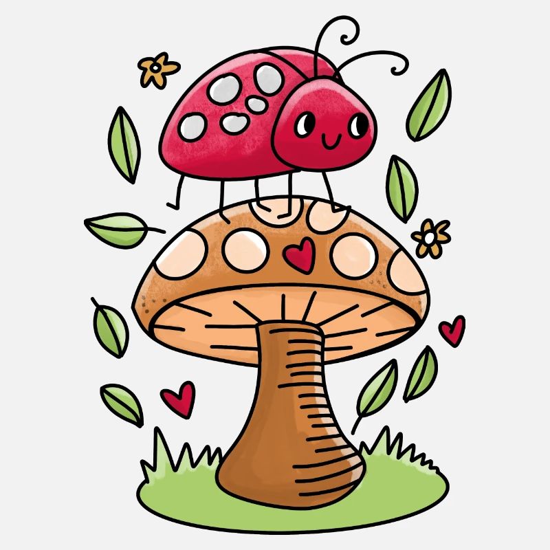 Mignon petit insecte rouge sur les champignons