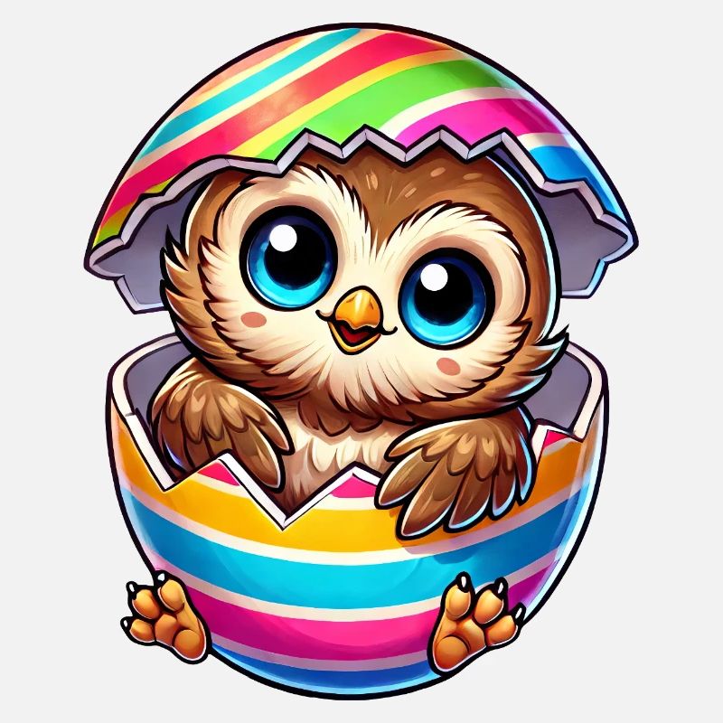 Cute Owl Cartoon Easter Egg Hatching
