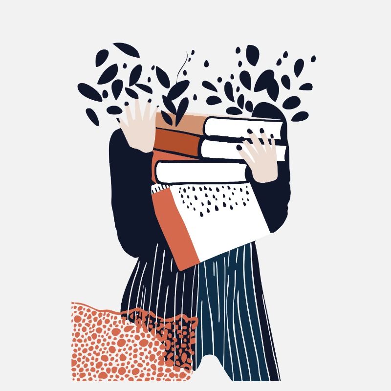 Book Lover Illustration – süßes Mädchen trägt Buch
