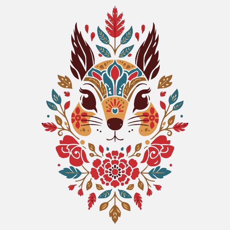 Blumen Eichhörnchen Kopf Folk-Art