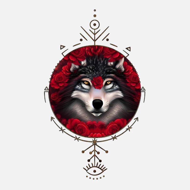 Wonderful wolf with flowers.