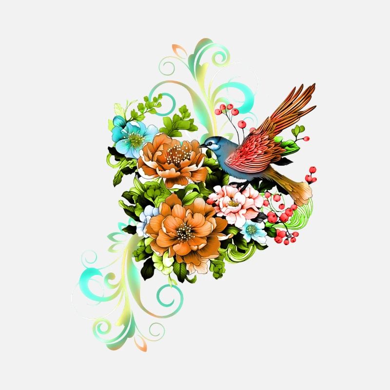 Wonderful elegant flowers with bird.