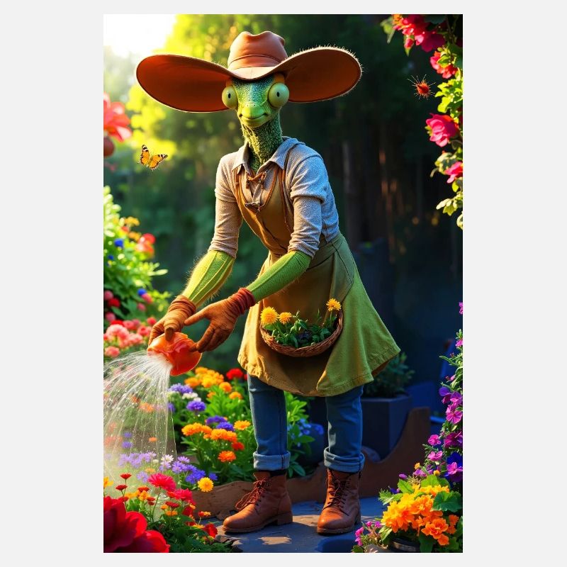 Humanoide Gartenmantis mit Scheunenhut