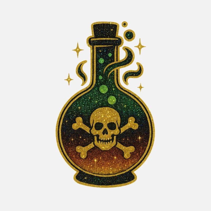 Halloween Giftflasche | Glitzernde Totenkopfphiole