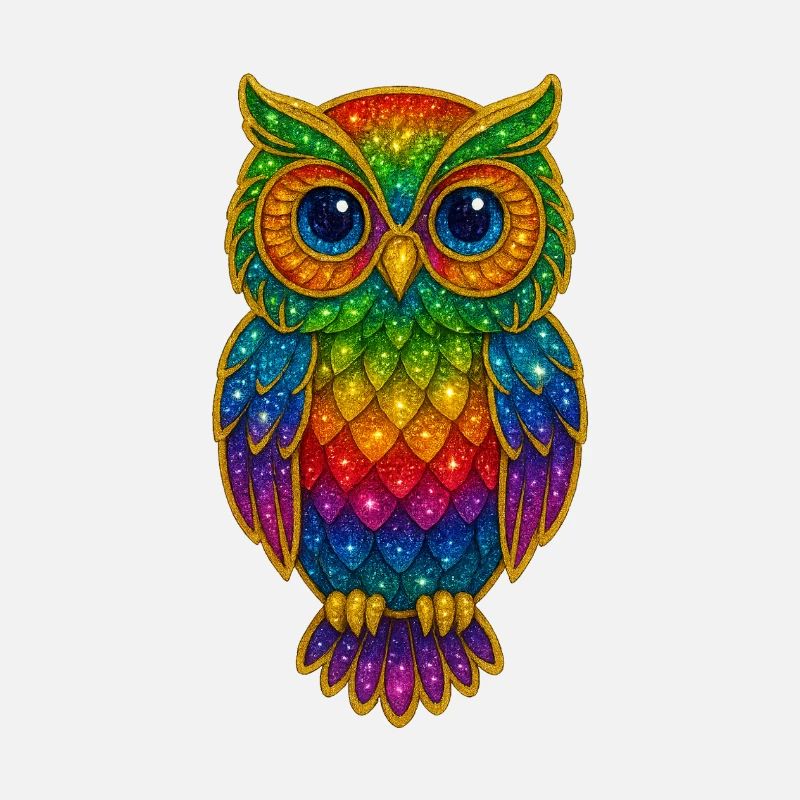 Rainbow Owls Glitter Art