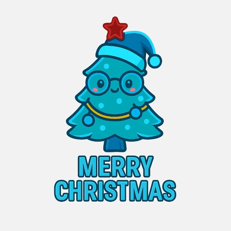 Sapin de Noël en dessin animé bleu avec lunettes