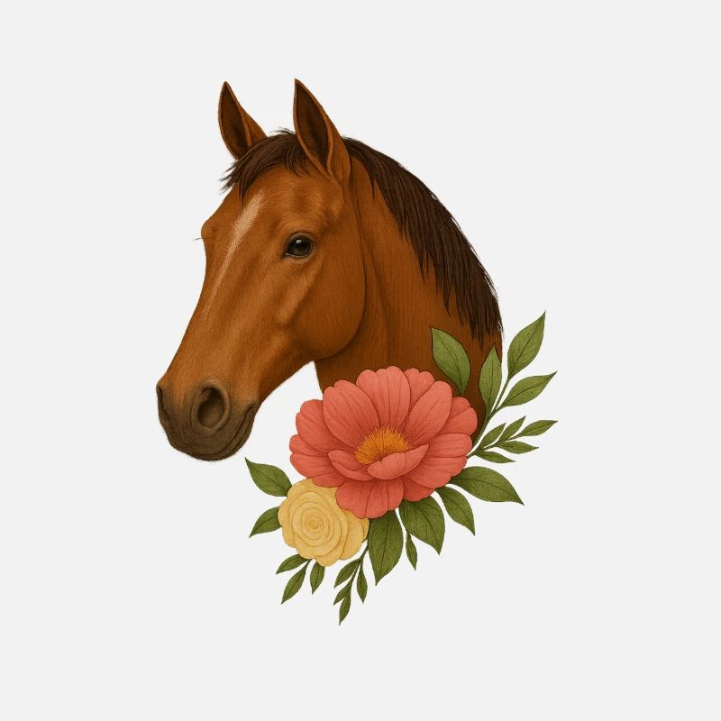 Tête de cheval avec couronne de fleurs