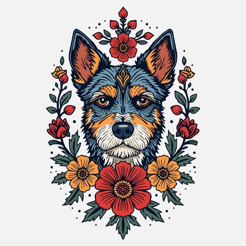 Portrait du Dog Terrier aux Fleurs