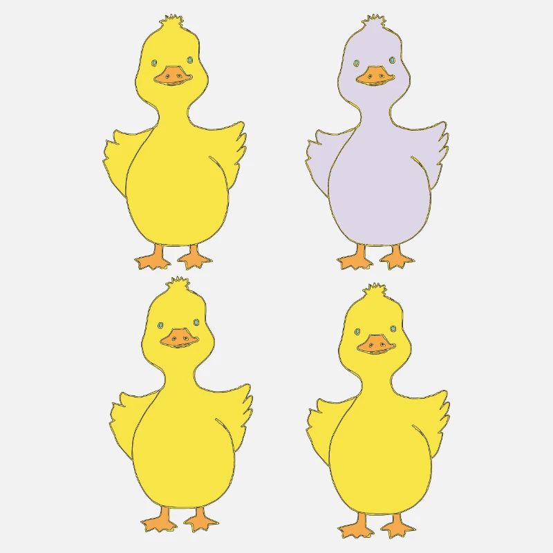 Vier Enten eine lila