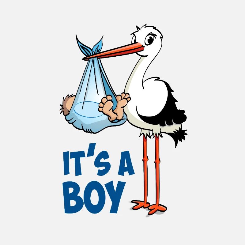 Storch mit dem kleinen Jungen; "Es ist ein Junge"