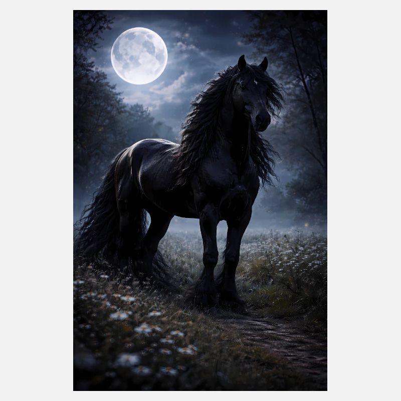 Moonlit Night Horse in Cloud Forest