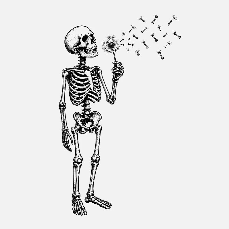 Skeleton blows dandelion motif