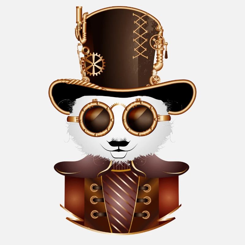 Steampunk Panda Bär mit Zylinder Hut und Brille