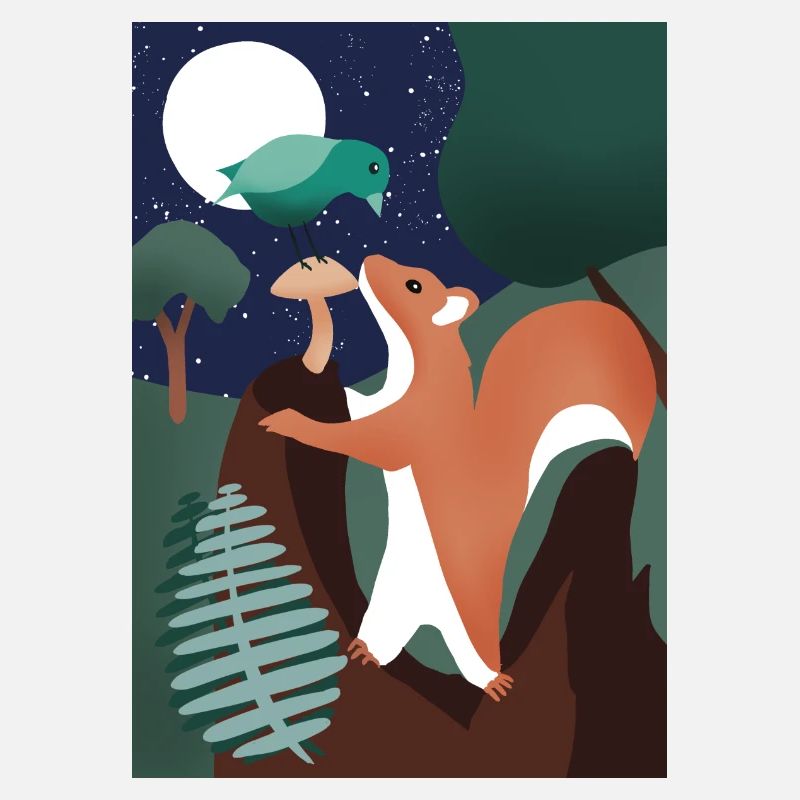 Eichhörnchen und Vogel in freier Wildbahn