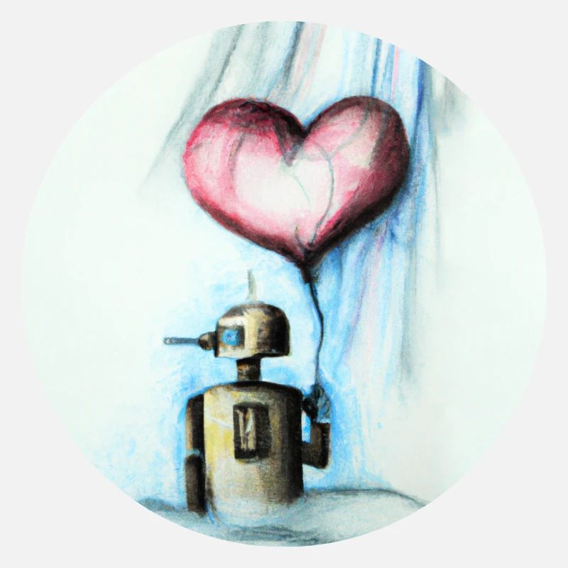 Robot with heart balloon