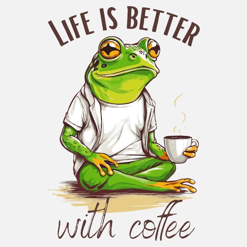 Coffee Love Relaxed Frog with Cup