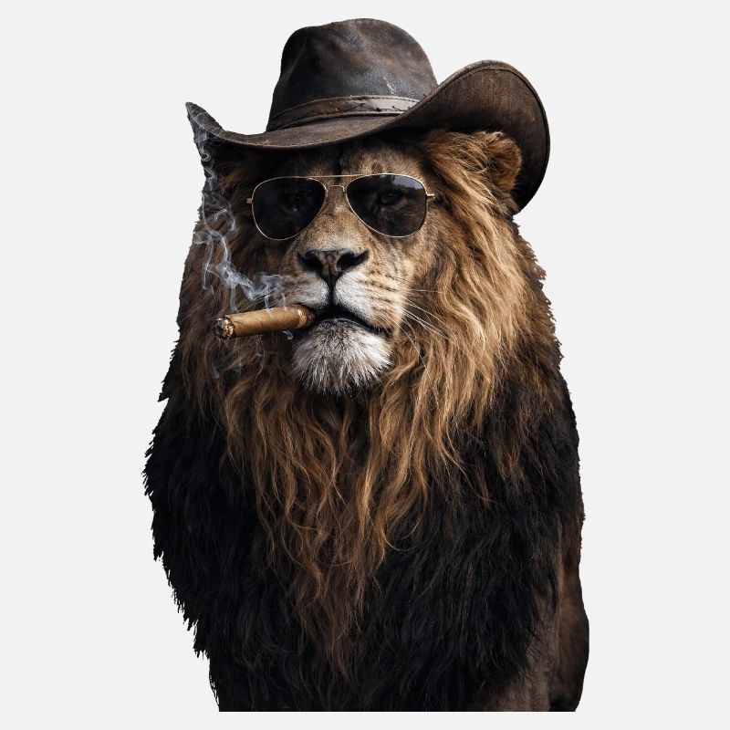 Löwe mit Hut, Sonnenbrille und Zigarren