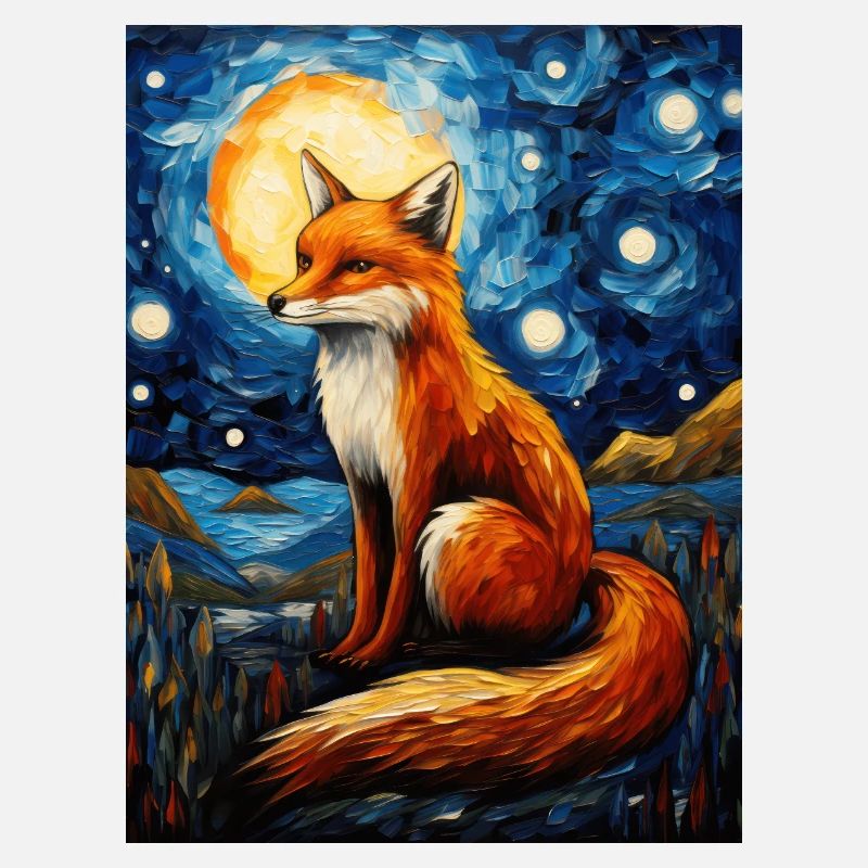 Fox, Starry Night, Van Gogh, Style