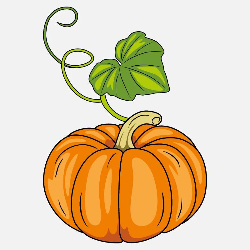 Ripe pumpkin with green leaf