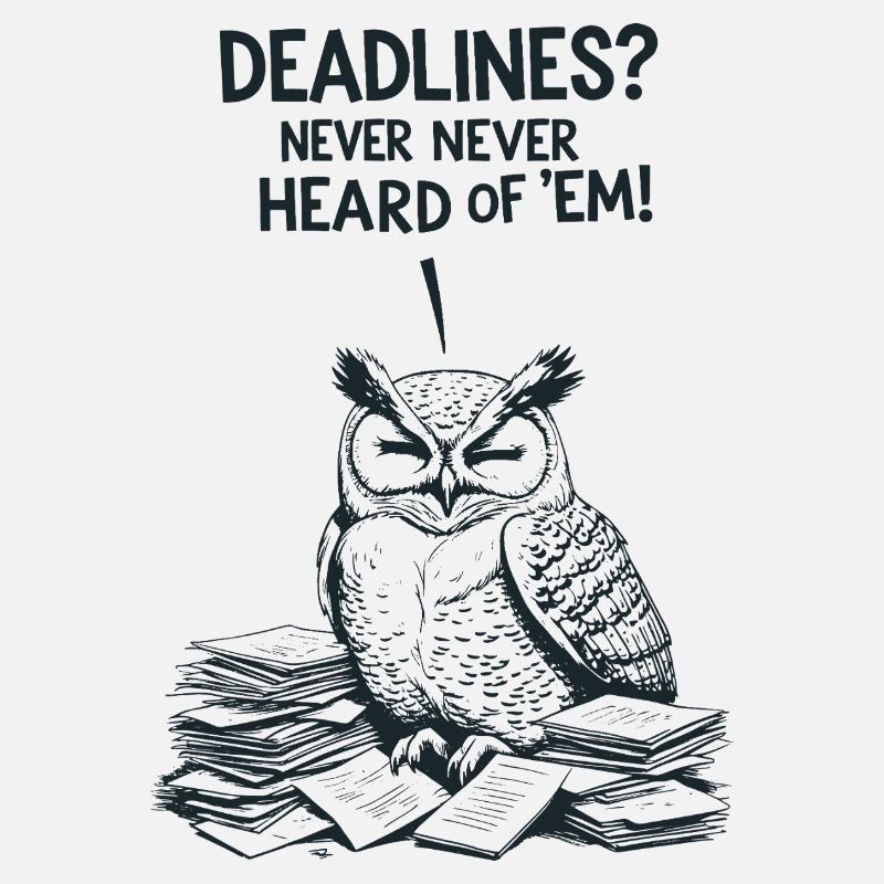 Fauler Eule Spruch – Deadlines? Nie gehört!