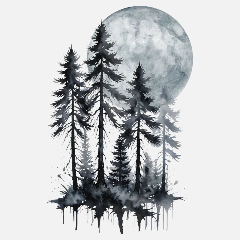 Moonlit Forest Watercolor Silhouette