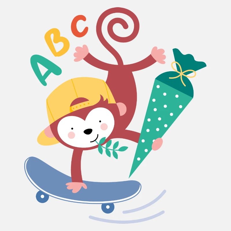 Singe sur planche à roulettes avec cône d’écolier