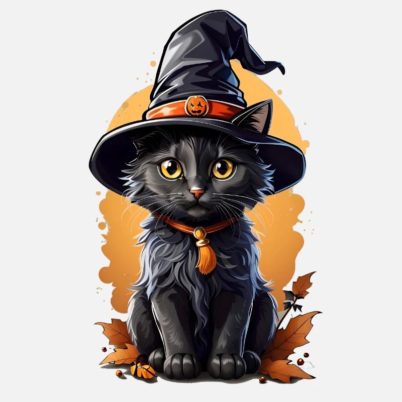 Halloween Cat with Witch Hat