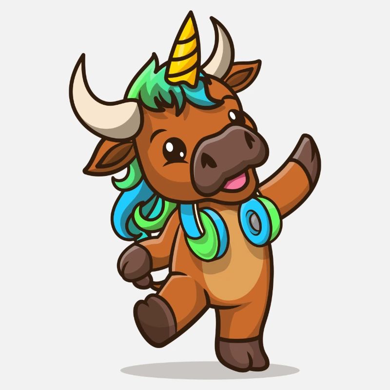 Cartoon-Stier mit Einhorn