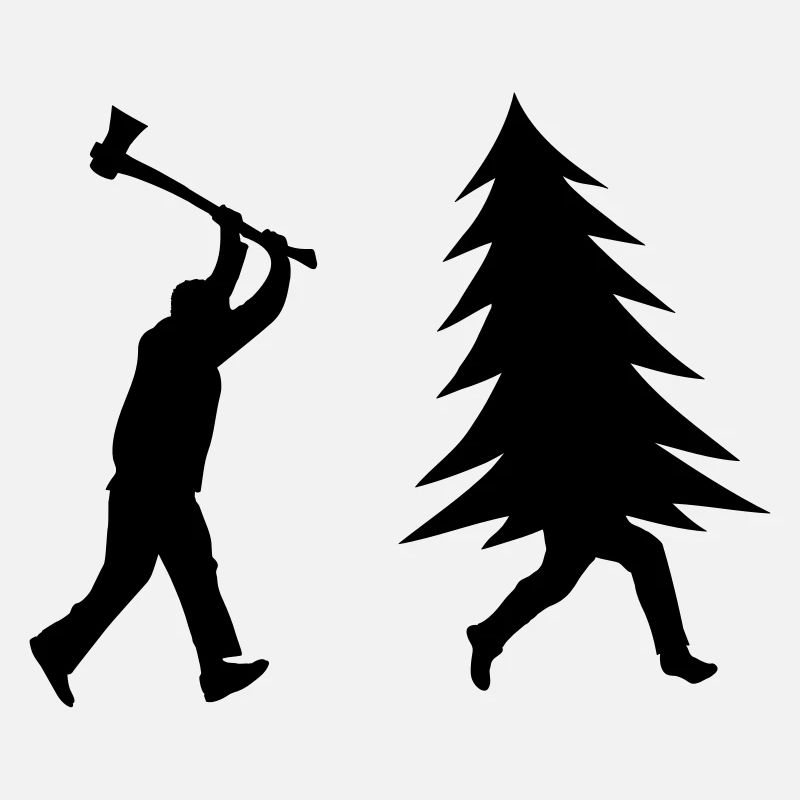 Arbre de Noël drôle est poursuivi par bûcheron