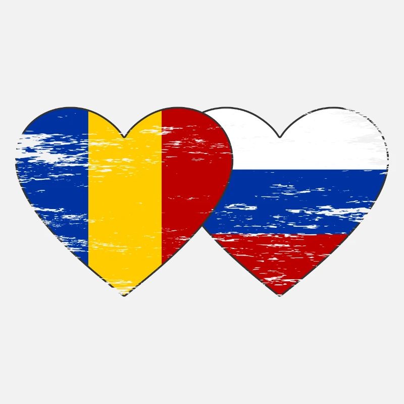 Roumanie Russie Drapeau Coeur Utilisé