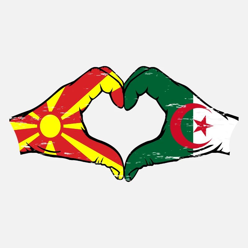 Macédoine Algérie drapeau mains forme coeur utilisé