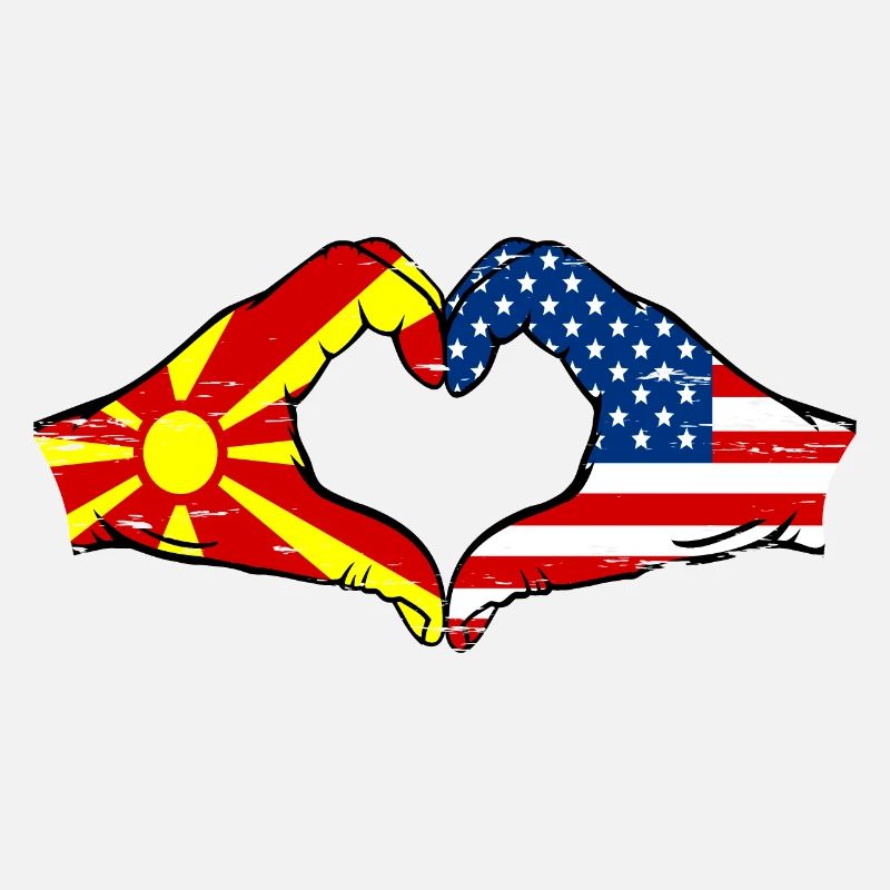 Macédoine États-Unis drapeau mains forme de coeur utilisé