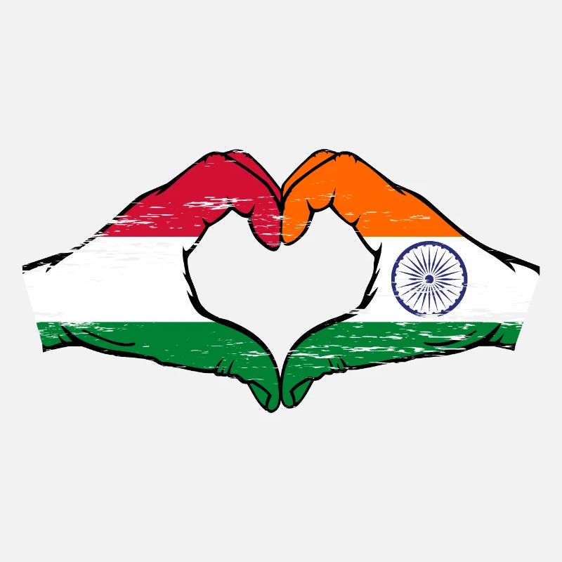 Hongrie Inde Drapeau Mains Coeur Forme Utilisé