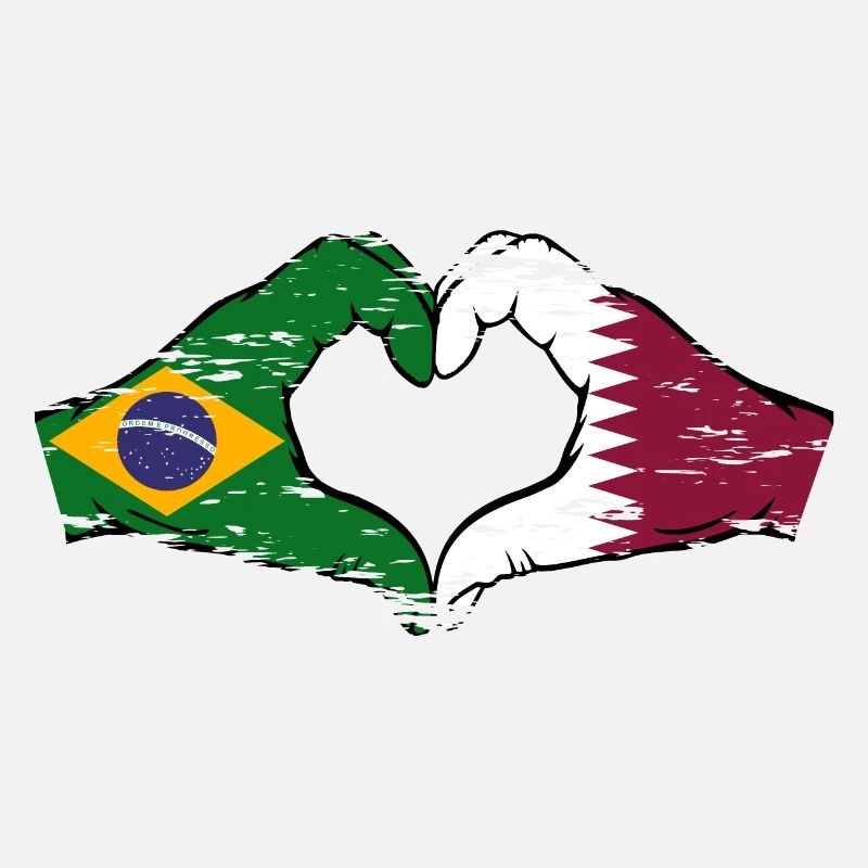 Brésil Qatar drapeau mains forme de coeur utilisé