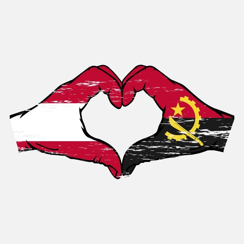 Austria Angola flag hands heart shape used