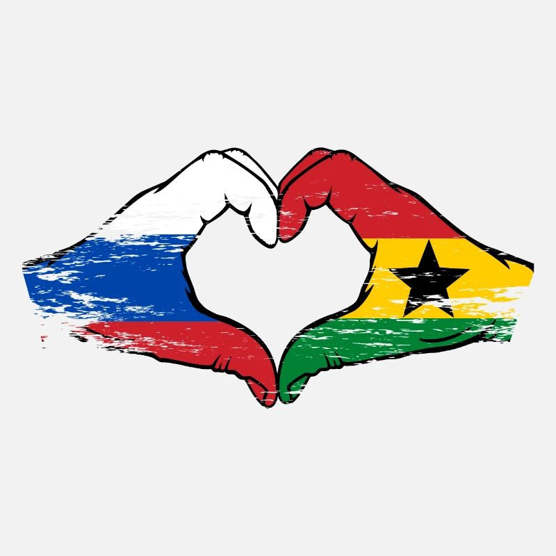 Russie Ghana drapeau mains forme de coeur utilisé