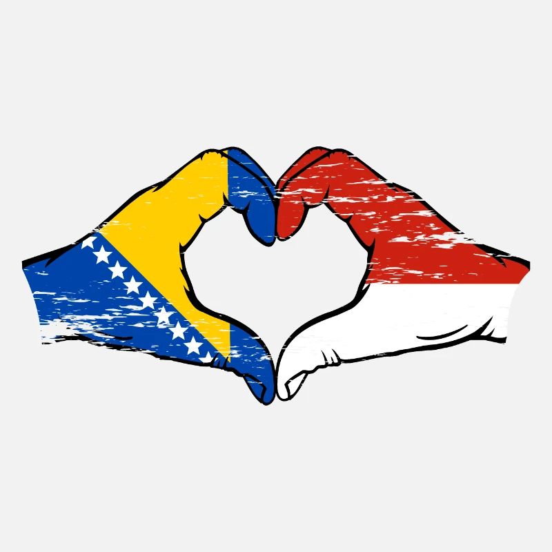 Bosnie Indonésie Drapeau Mains Coeur Forme Utilisé