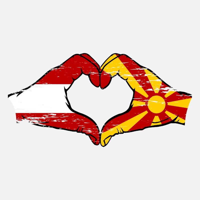 Autriche Macédoine Drapeau Mains Coeur Forme Utilisé