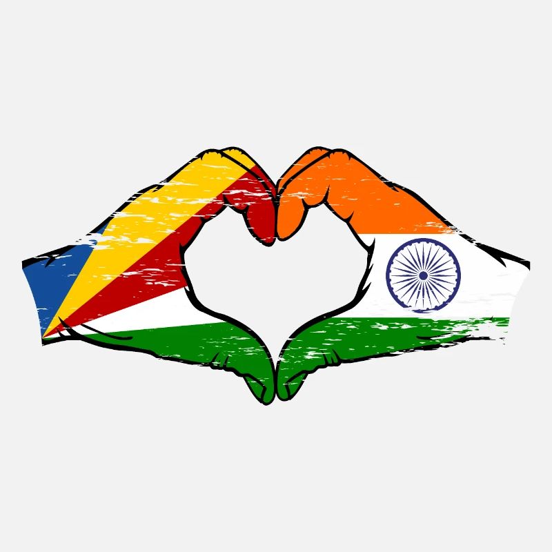 Seychelles Inde drapeau mains forme de coeur utilisé