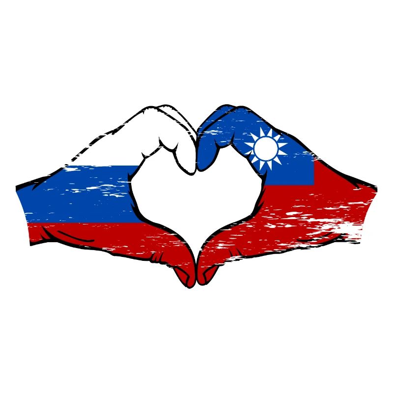 Russie Taiwan drapeau mains forme de coeur utilisé